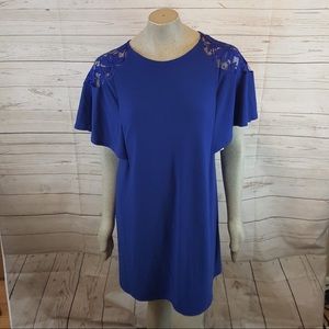 CeCe Blue Dress Lace Shoulder Flounce Dress